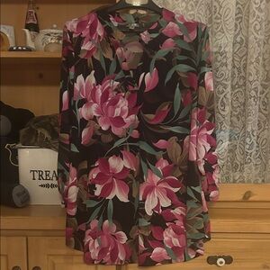 Scarlett Black Top with Pink & Teal Floral Accents